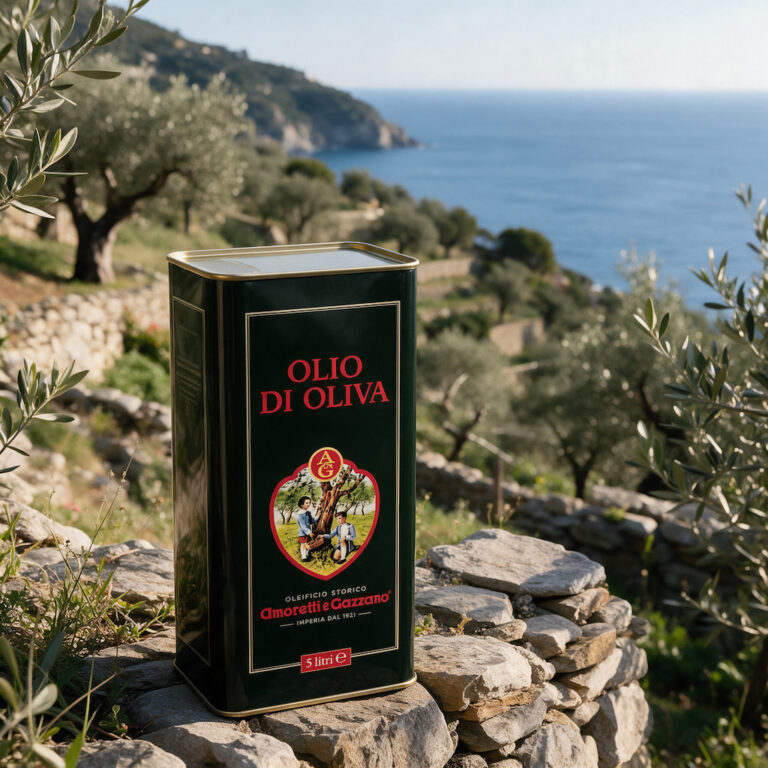 Latta d&rsquo;olio d&rsquo;oliva vintage Amoretti e Gazzano